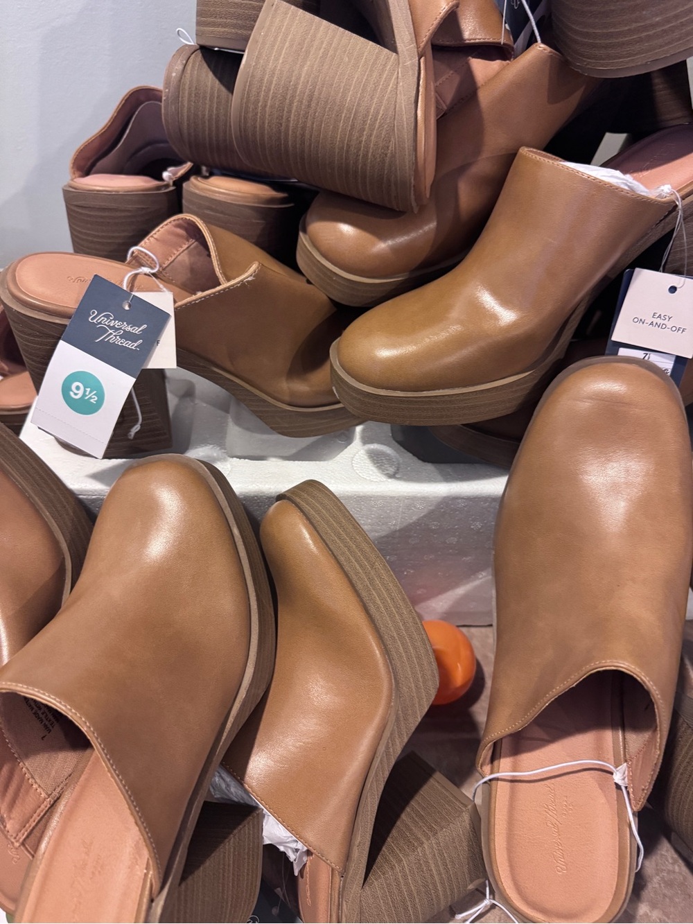 Universal Thread Cognac Tan Slip-On Mule with Stacked Block Heel